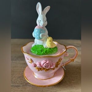 Pink Teacup with Bunny and Chick Figurine